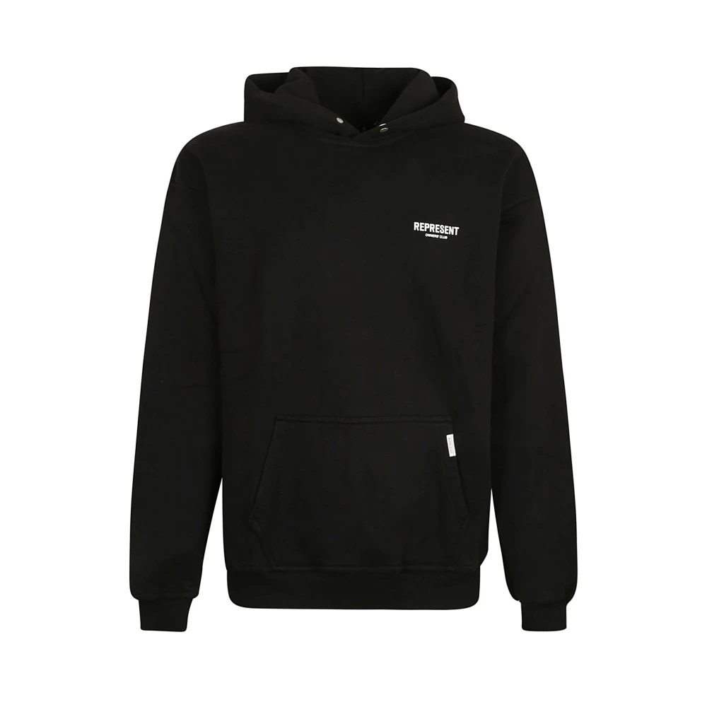 Represent Zwarte Hoodie Katoen Logo Print Black Heren