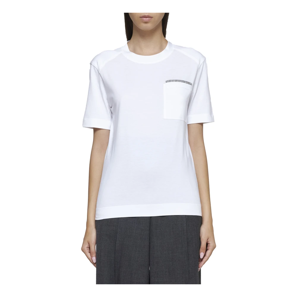 BRUNELLO CUCINELLI Wit Katoenen T-shirt met Monile Versiering White Dames