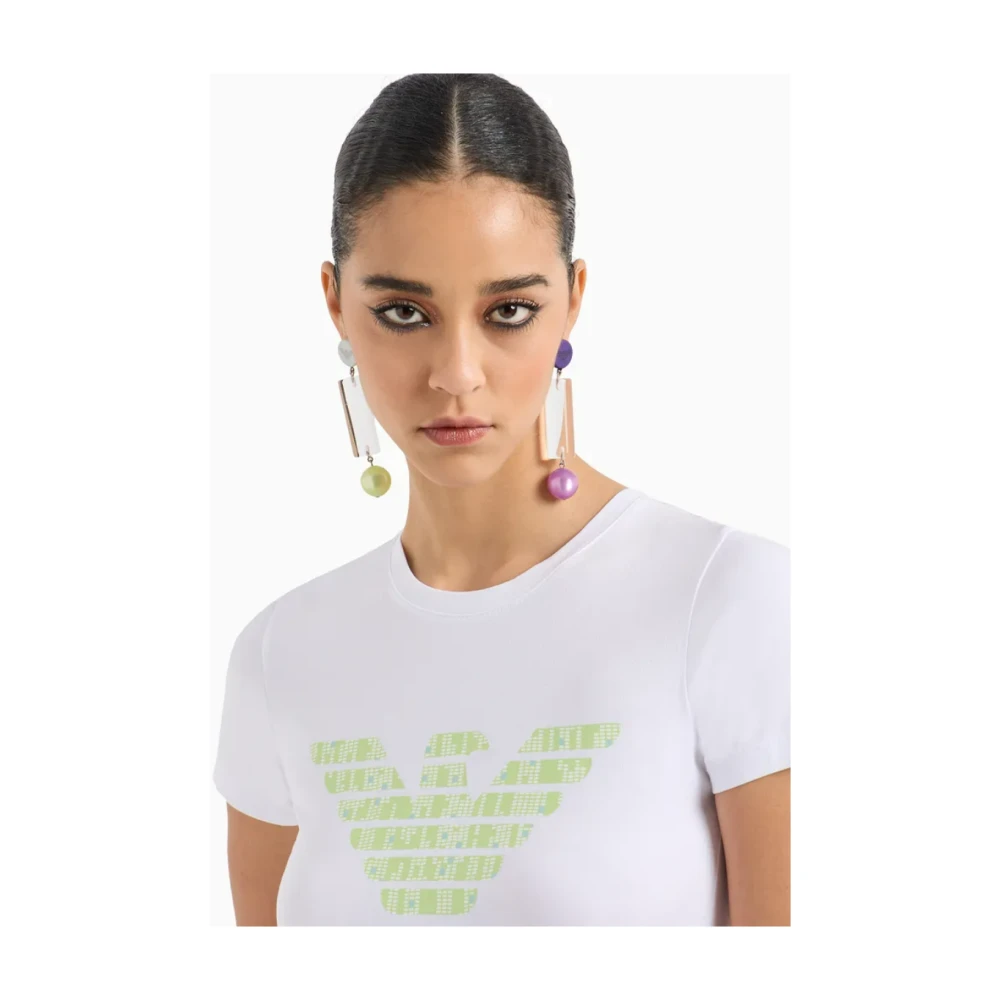 Emporio Armani Biologisch Katoen Adelaar Geborduurd T-shirt White Dames