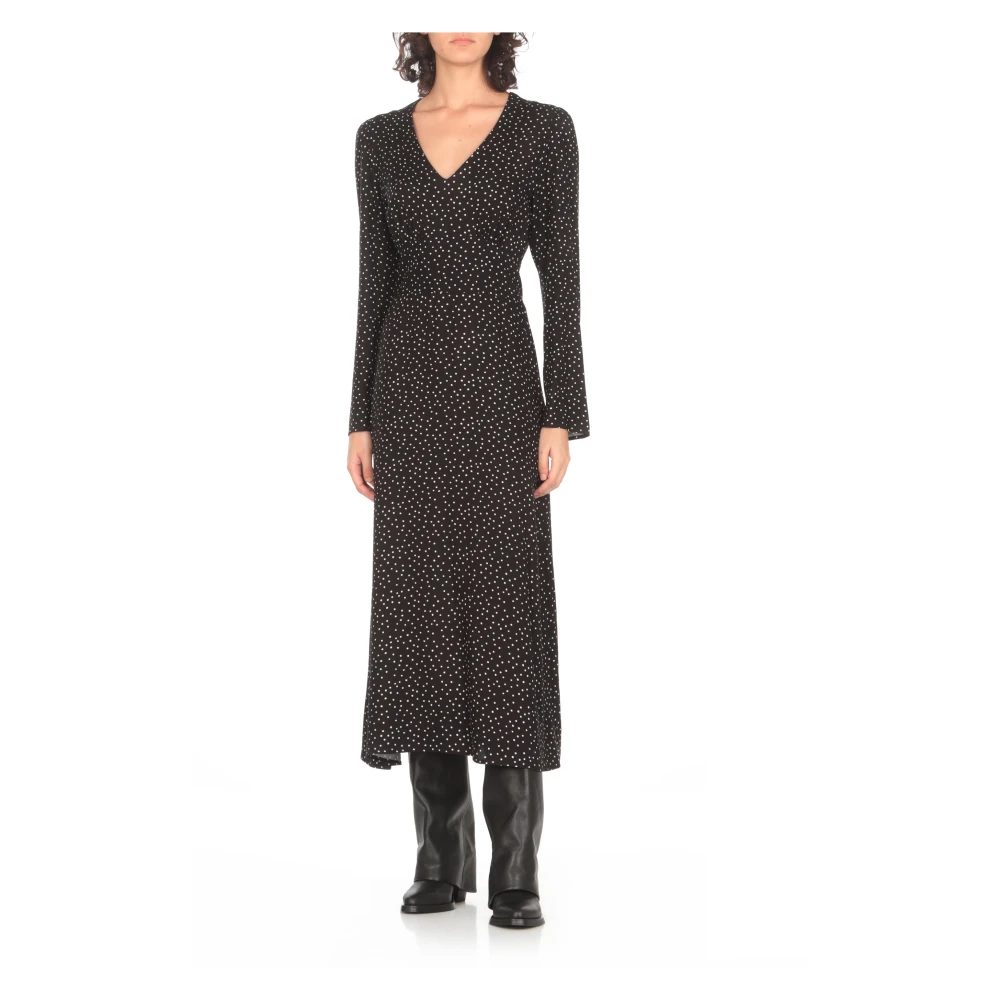 Mar De Margaritas Zwarte viscose jurk met polkadots Black Dames