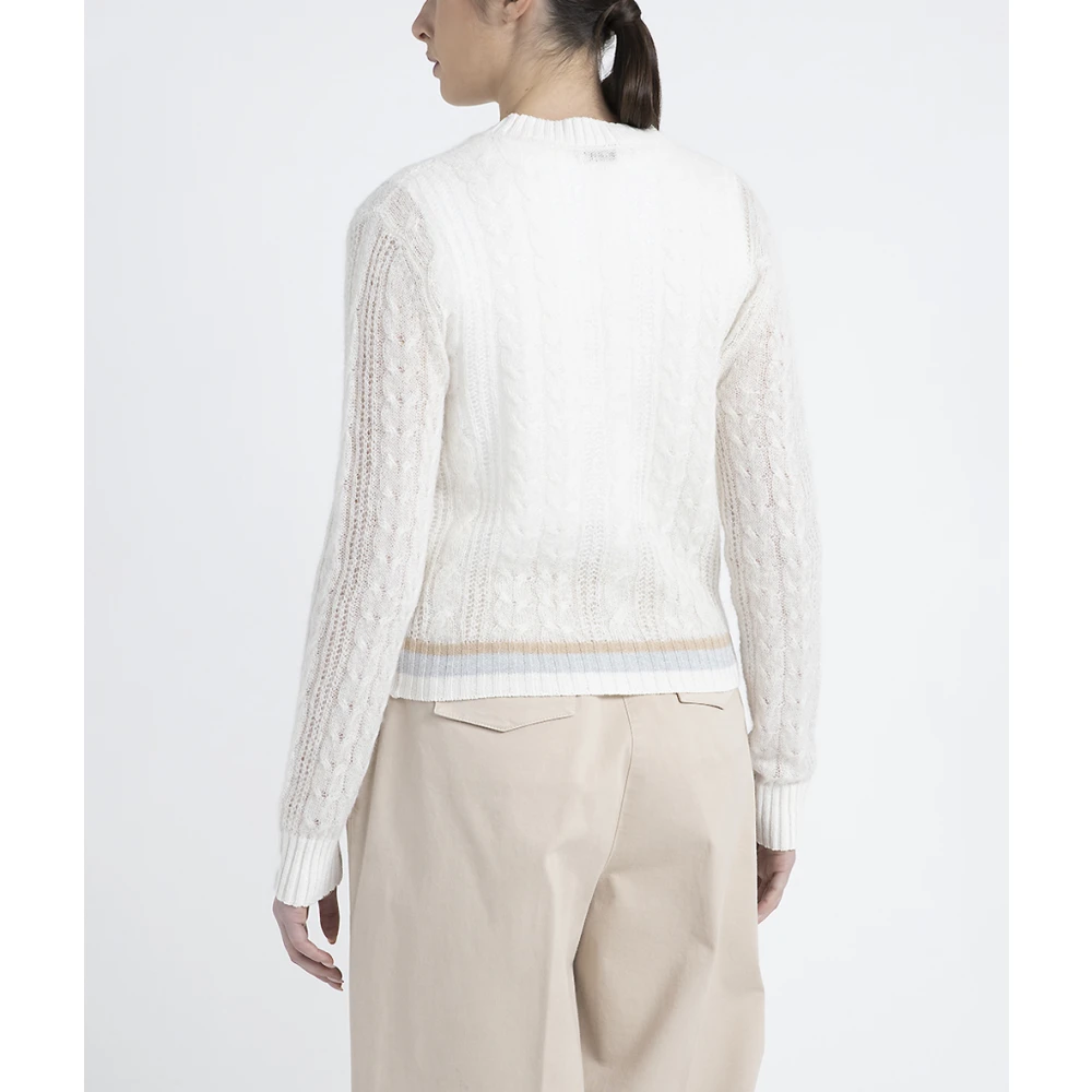 PESERICO Merino wol alpaca en Lurex vest met gevlochten steek ronde hals White Dames