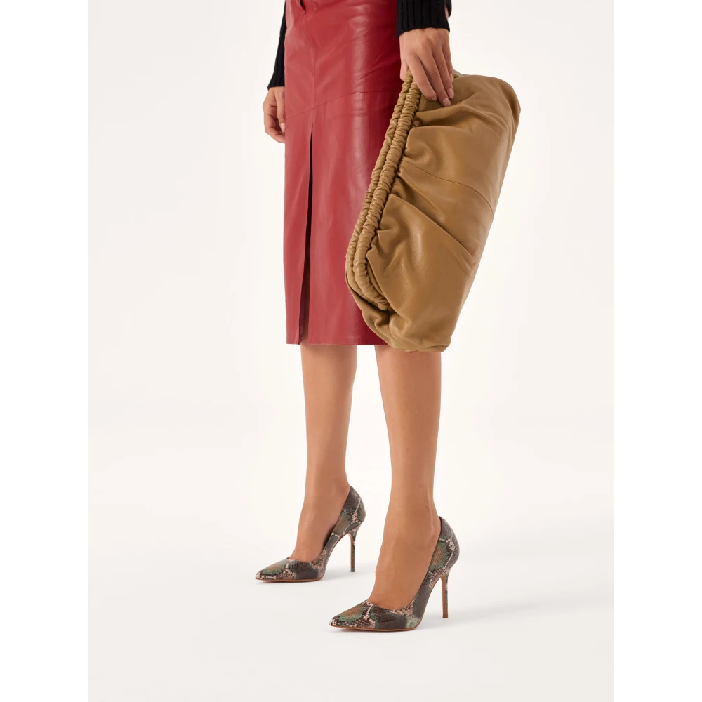 Kazar Leren handtas met metalen frame Brown Dames