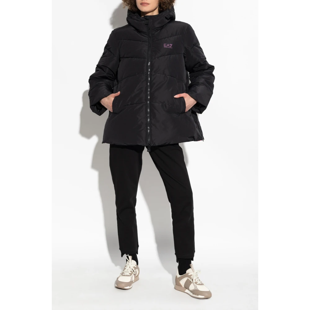 Emporio Armani EA7 Gewatteerde jas met capuchon Black Dames