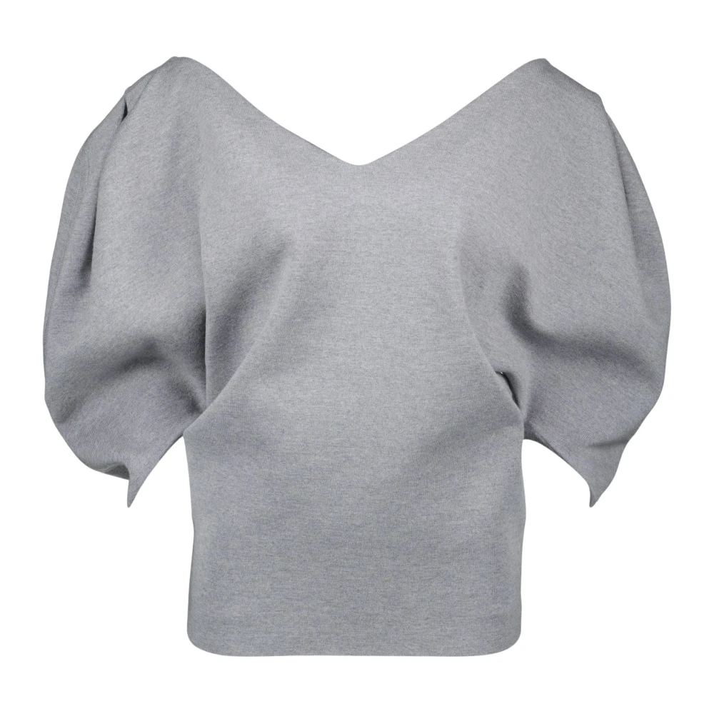 Khaite Women's Gray Ruffled Wool Top Spring-Summer 2025