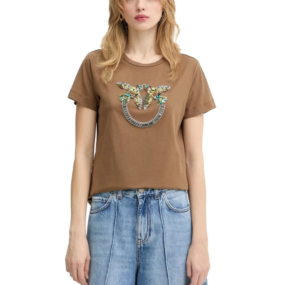 Pinko Women's Brown Quentin T-Shirt - T-Shirts - L - Tops