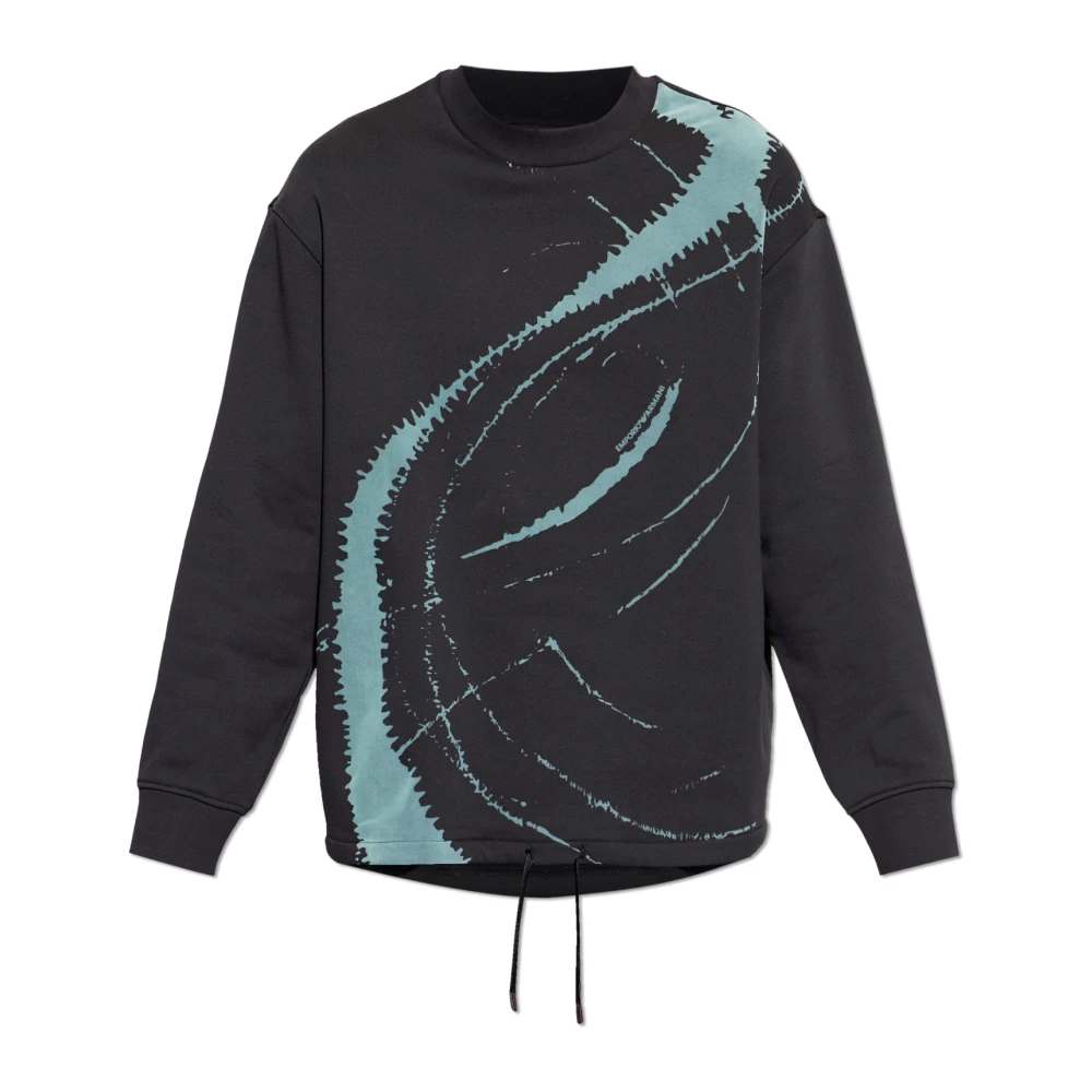 Emporio Armani Svart Oversized Sweatshirt I Fransk Frottéjersey Med Flocktryck