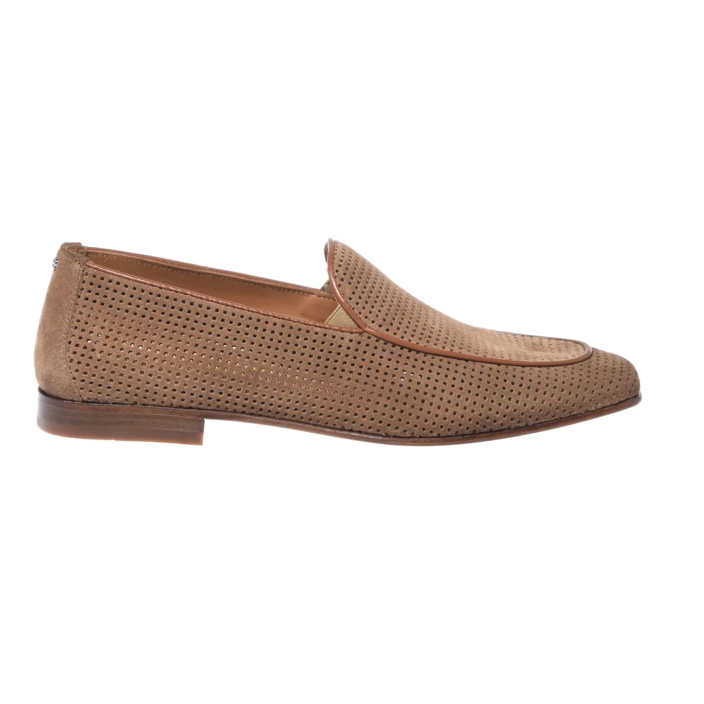 Baldinini Men's Brown Loafers, 7 Uk, Perforated Suede Slip-On