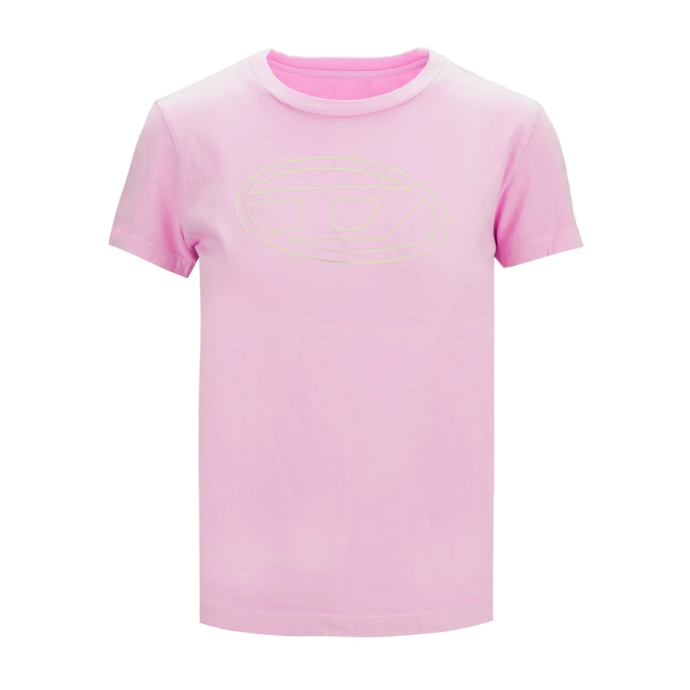 Diesel Dam Logo Print Bomull T-shirt Pink, Dam