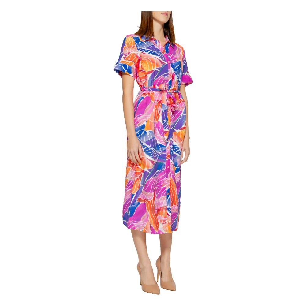 Vila Roze Jurk Knoopsluiting Korte Mouwen Multicolor Dames