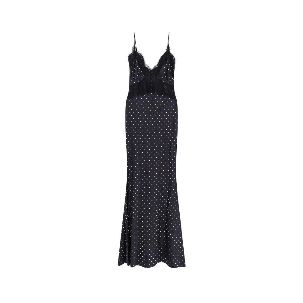 Self Portrait Women's Black Polka Dot Satin Lace Maxi Dress