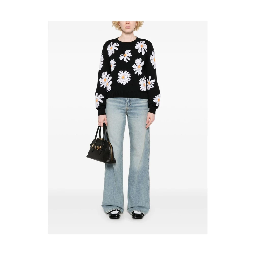 Moschino Zwarte Crew Neck Sweater met Logo Patch Black Dames