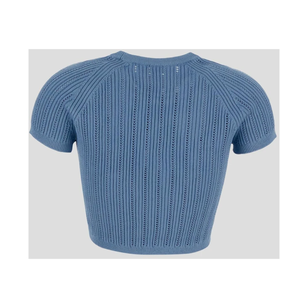 Balmain Lichtblauwe Cropped T-shirt Blue Dames