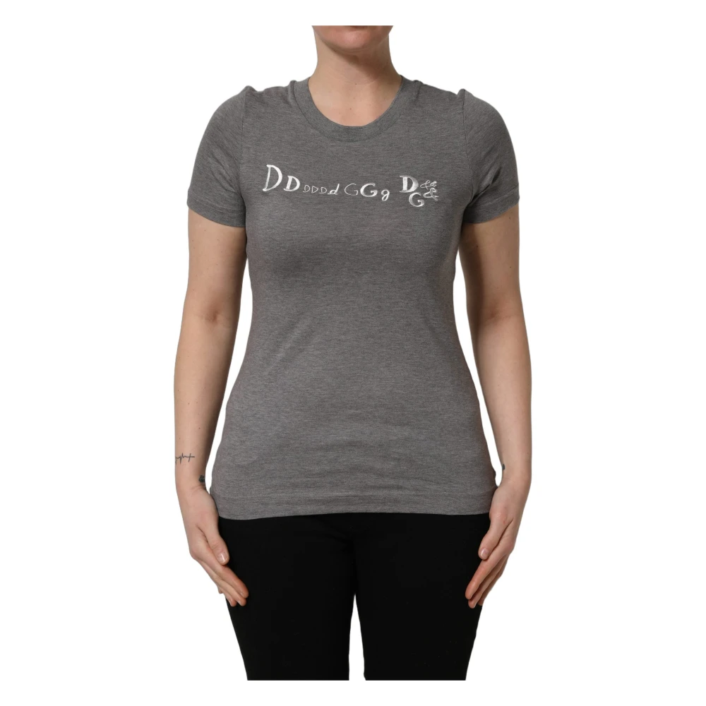 Dolce & Gabbana Gray Logo Embroidery Short Sleeve T-shirt - IT38 | XS - Image 2