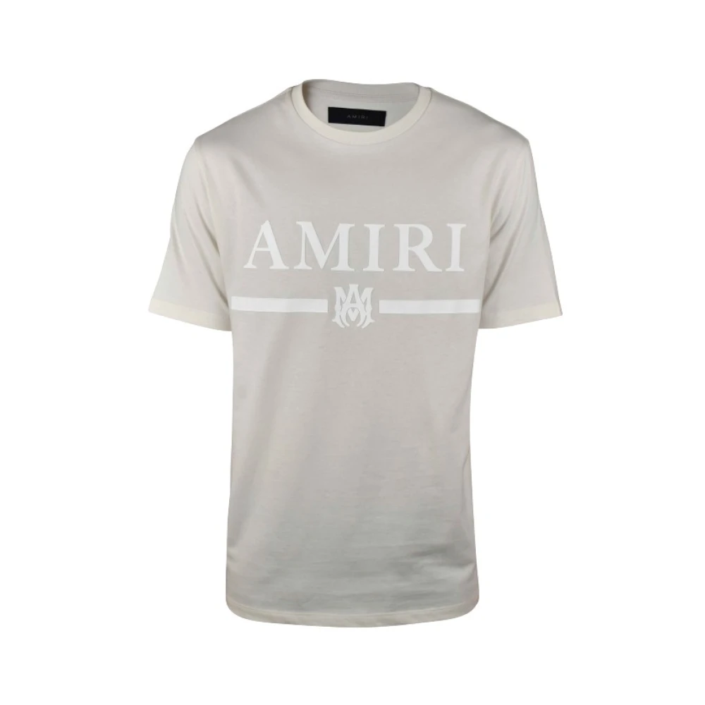 Amiri Beige Ronde Kraag Wit Logo T-shirt Beige Heren