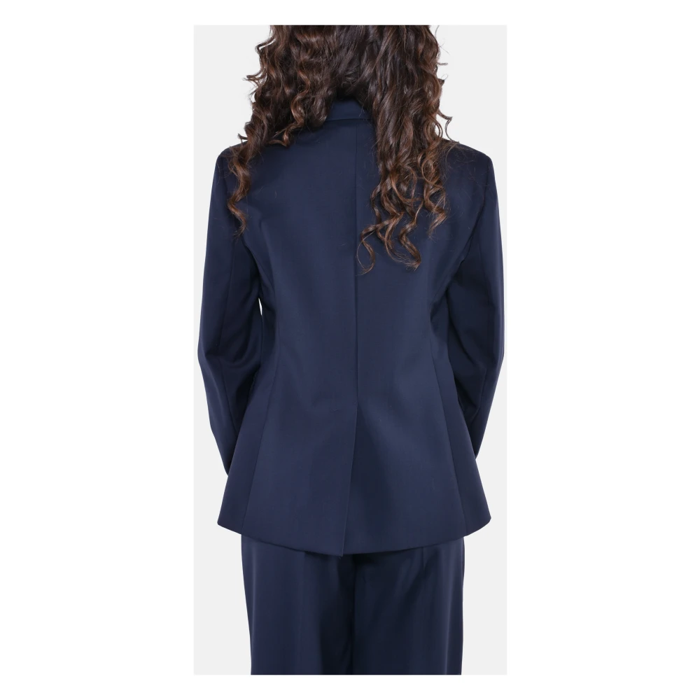 Max Mara Weekend Wollen Stretch Blazer met Inkeping Revers Blue Dames