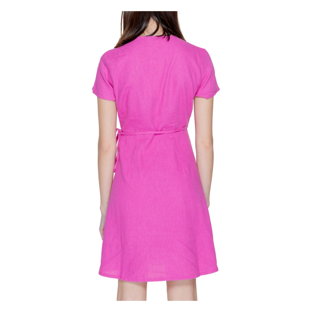 Only Elegante Linnen Midi Jurk Pink Dames