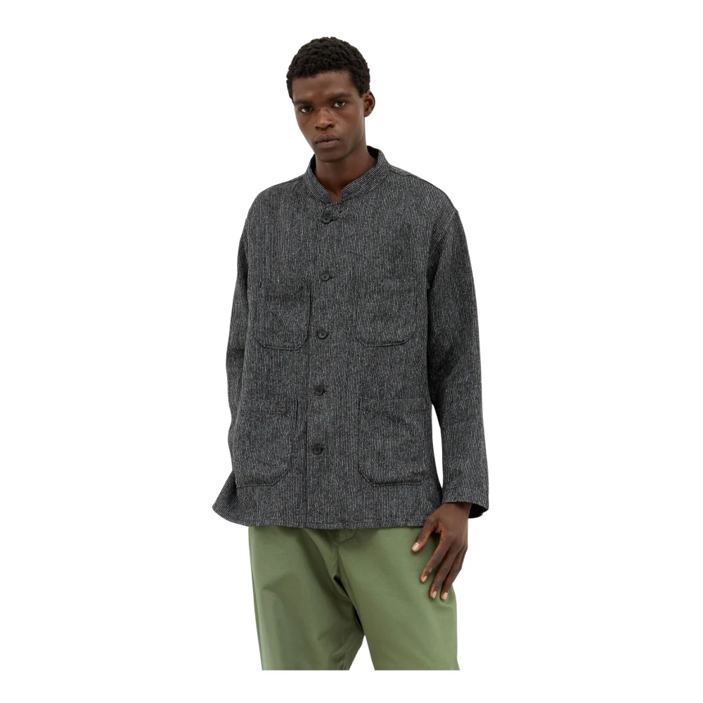 Engineered Garments Gestreepte Linnen Hemd met Kraag Gray Heren