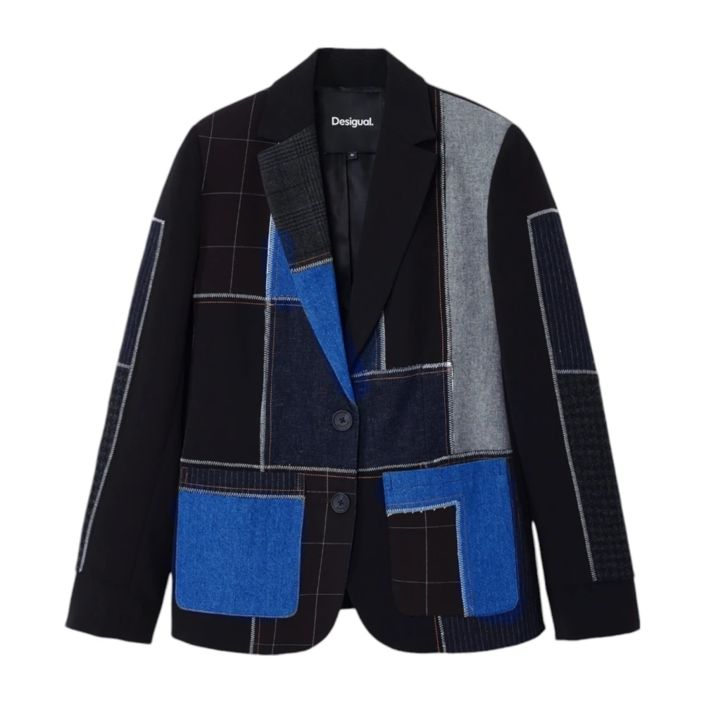 Desigual Zwarte Geometrische Blazer met Reverskraag Black Dames