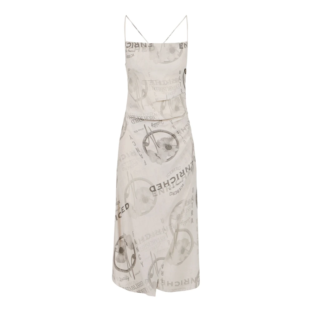 Iceberg Midi-jurk met schouderbandjes van dubbele viscose georgette in stuc kleur Beige Dames