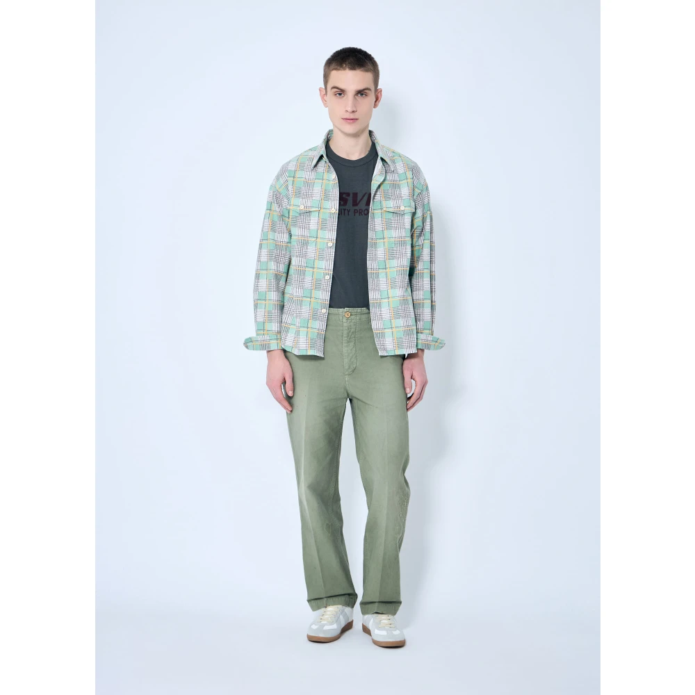 visvim Wijde Chino Broek van verontrust katoenen keper Green Heren