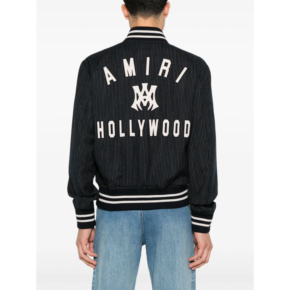 Amiri Blauwe Gestreepte Bomberjack met Logo Blue Heren