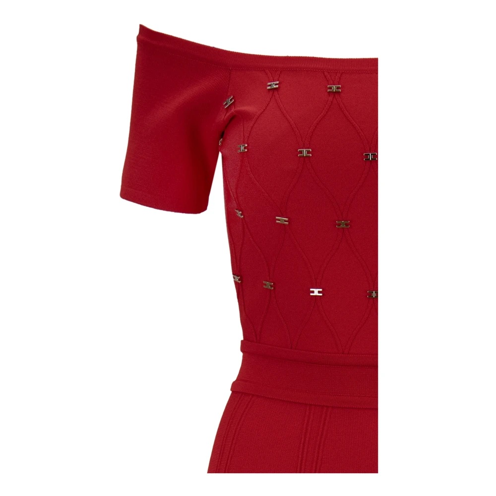 Elisabetta Franchi Vierkante Hals Korte Uitlopende Jurk Red Dames