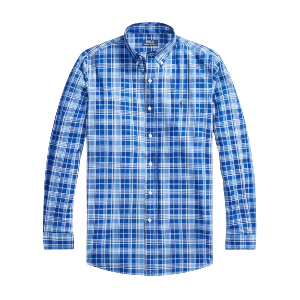 Ralph Lauren Blauw Geruit Overhemd Custom Fit Blue Heren