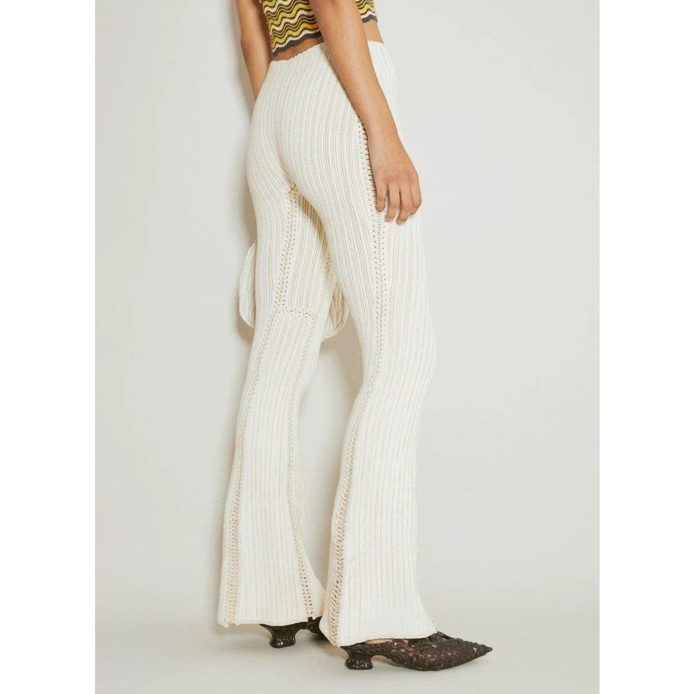 Isa Boulder Wijduitlopende Gebreide Broek met Vetersluiting White Dames