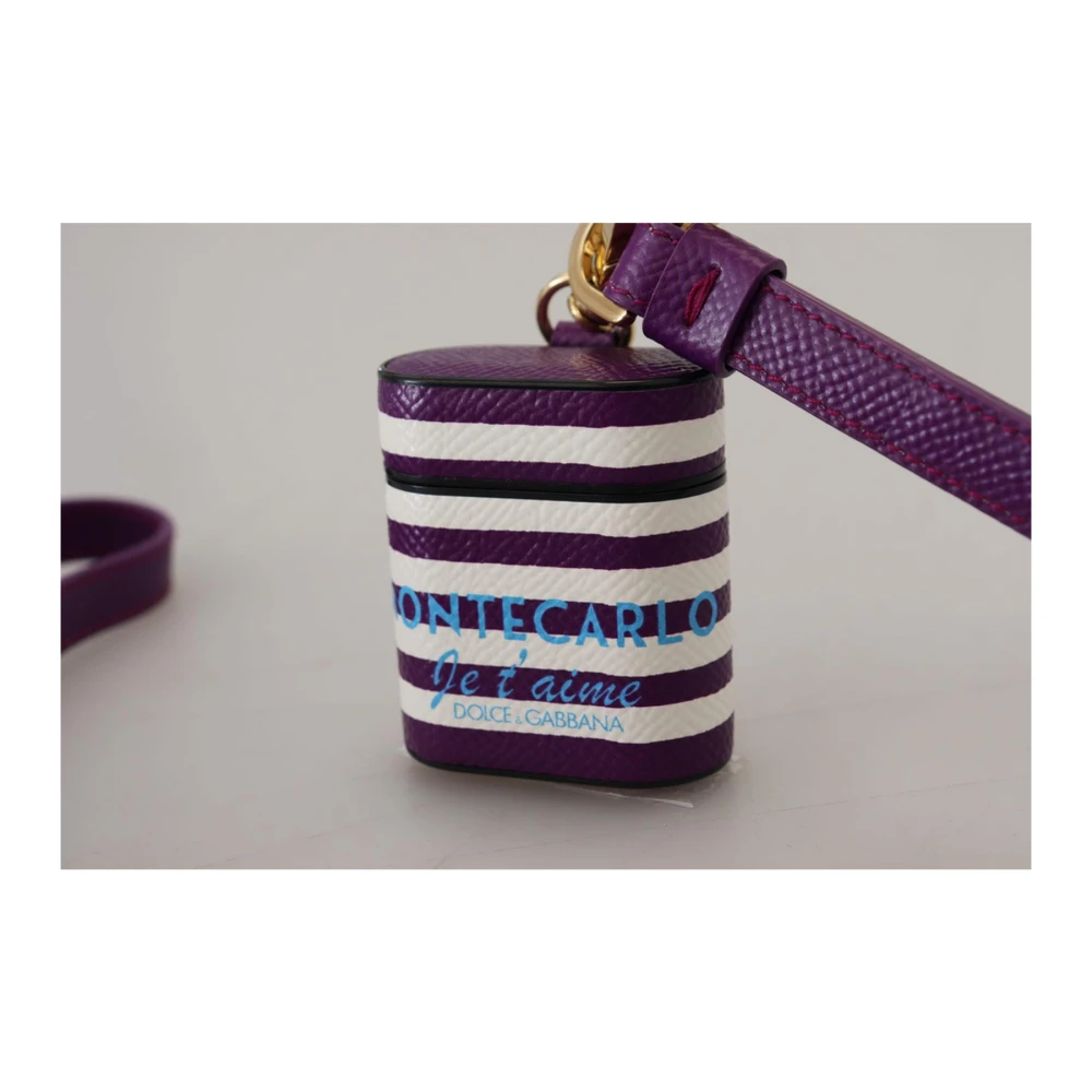 Dolce & Gabbana Paarse Leren Airpods Hoes Modieus en Trendy Ontwerp Purple Dames