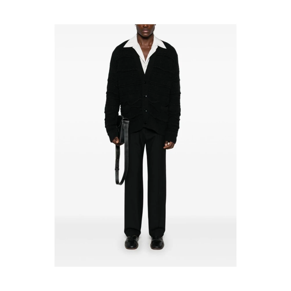 Laneus Zwarte 3D-Gebreide V-Hals Trui Black Heren