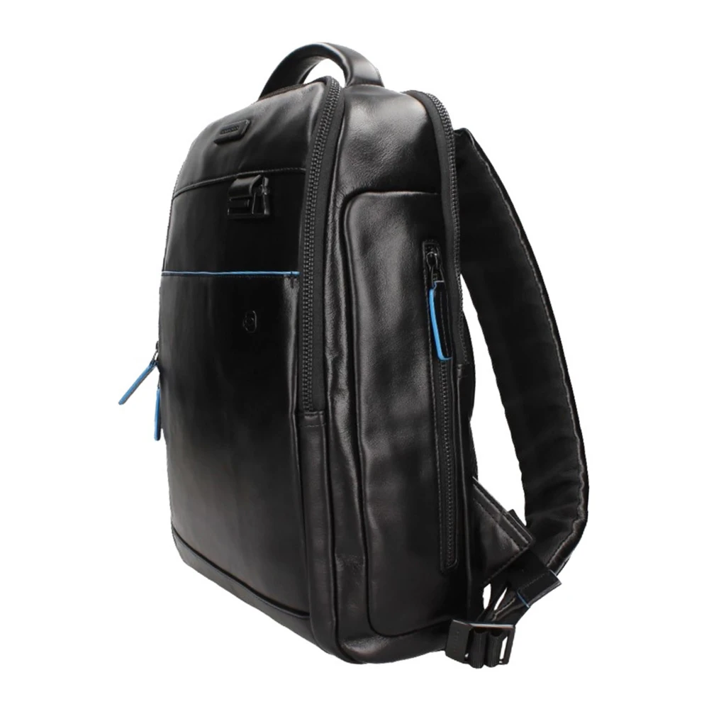 Piquadro Zwarte leren rugzak Eén Black Heren