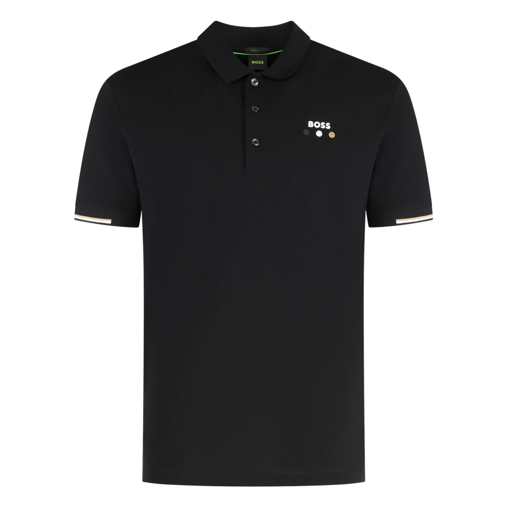 Hugo Men's Black Polo Shirts, S, Cotton Polo Shirt With Ribbed Edges