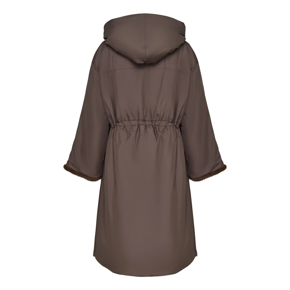 Cesare Gaspari Oversized gewatteerde jas met capuchon en nepbont manchetten Beige Dames
