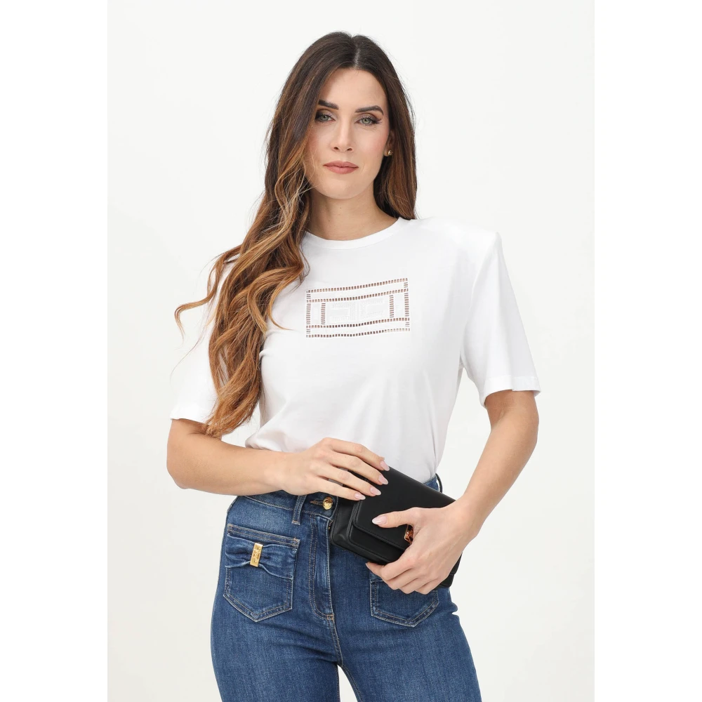 Elisabetta Franchi Geometrisch Wit T-shirt Minimalistisch Ontwerp White Dames