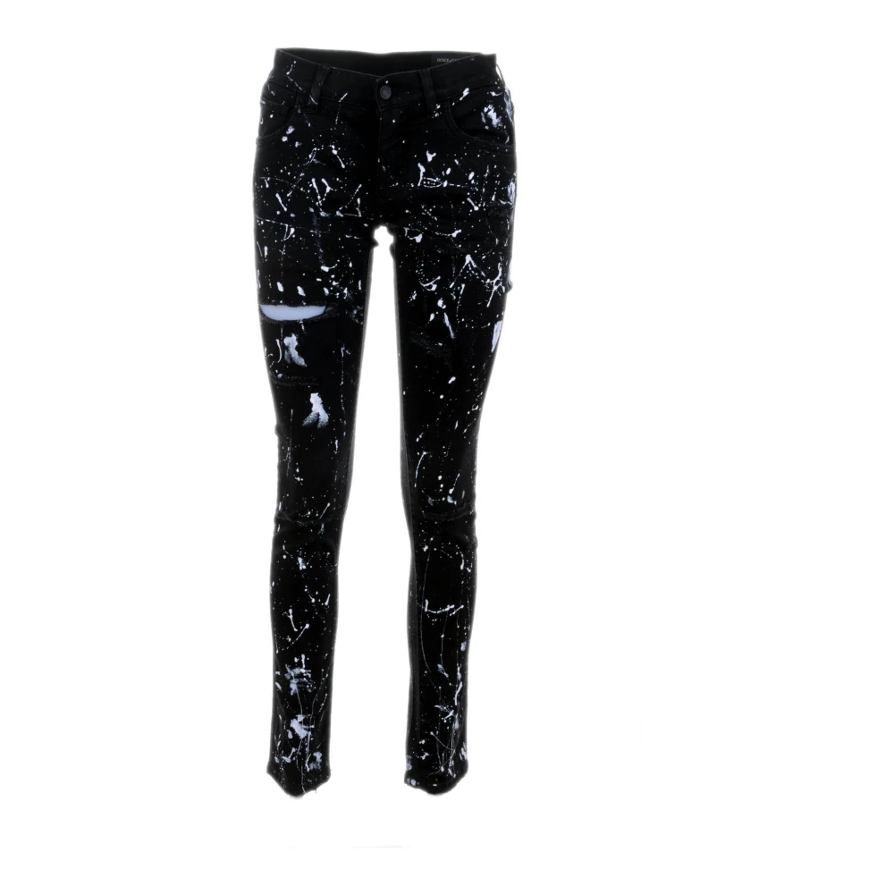 Dolce & Gabbana Skinny Broken Paint Jeans voor Mannen Black Heren