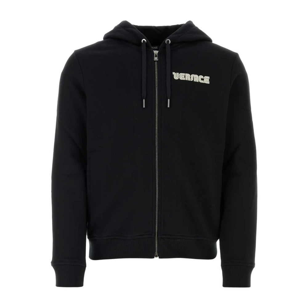 Versace Men's Black Zip-Throughs, L, Stylish Cotton Sweatshirt