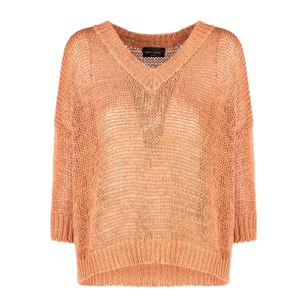 Roberto Collina Coccio Katoen Nylon Sweater T41022 T4107 Orange Dames