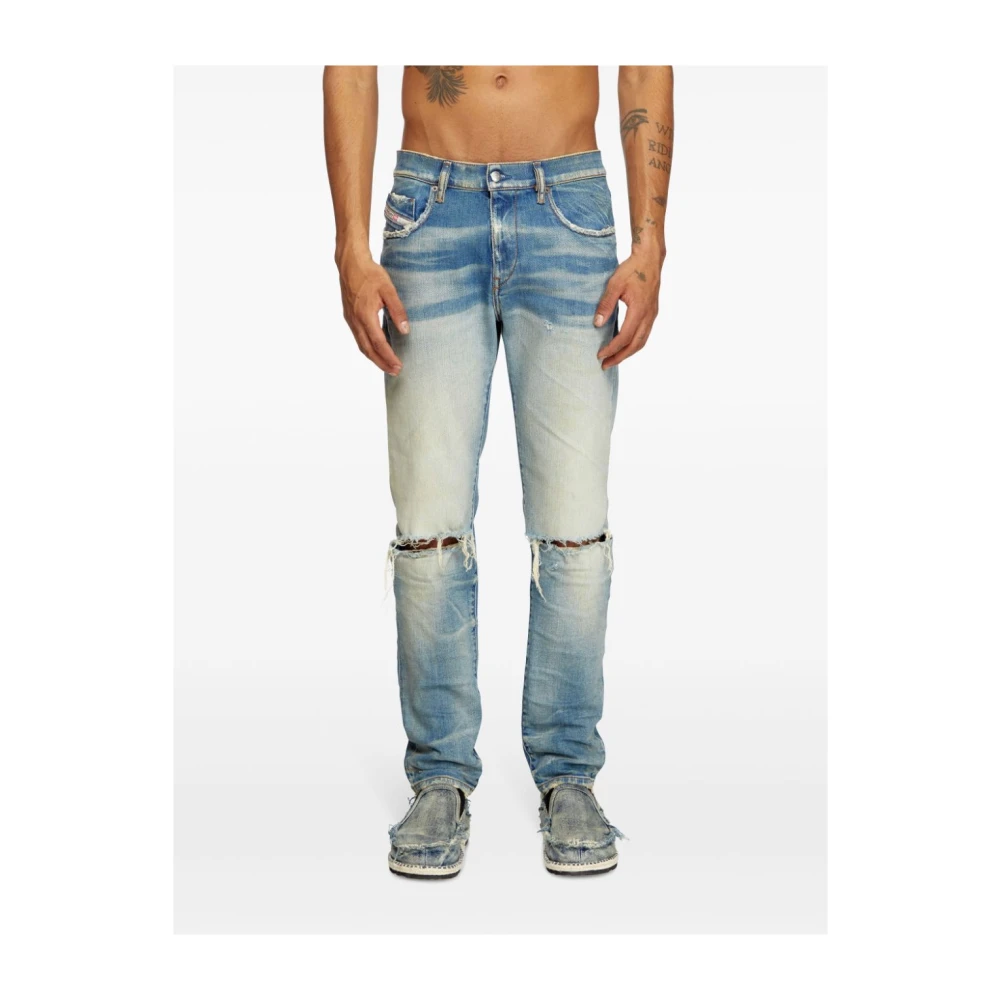Diesel Blauwe Stretch-Katoen Denim Tapered Jeans Blue Heren