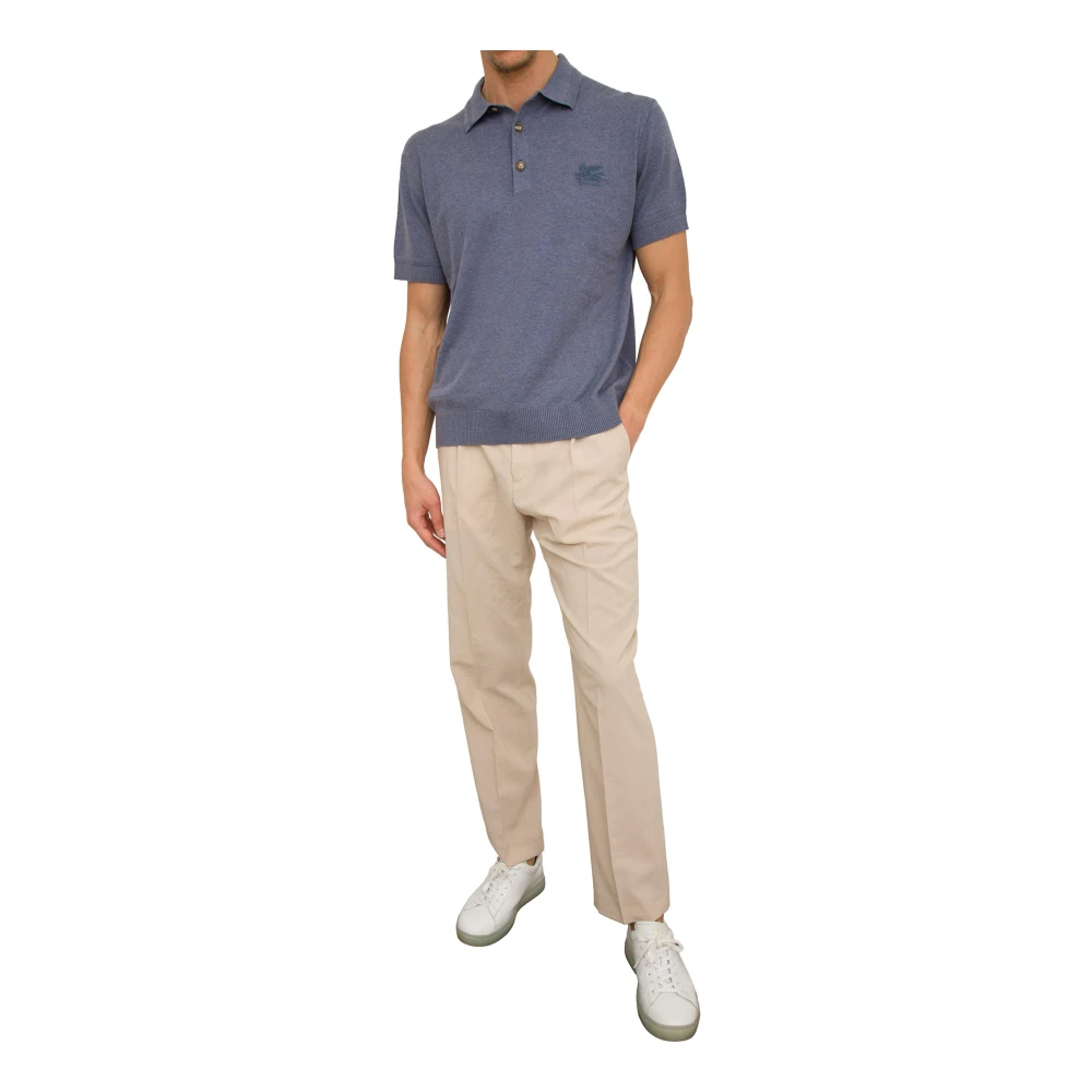 ETRO Blauwe Gebreide Polo Shirt Blue Heren