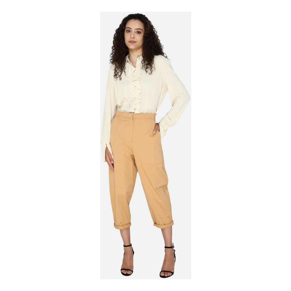 PATRIZIA PEPE Cargo Broek in Oker Katoen Yellow Dames