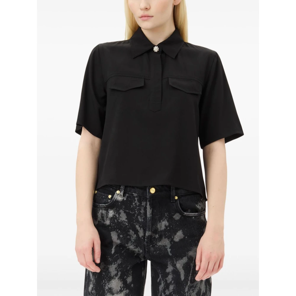 Ganni Zwarte Bloemen Glitter Motorbloes Black Dames