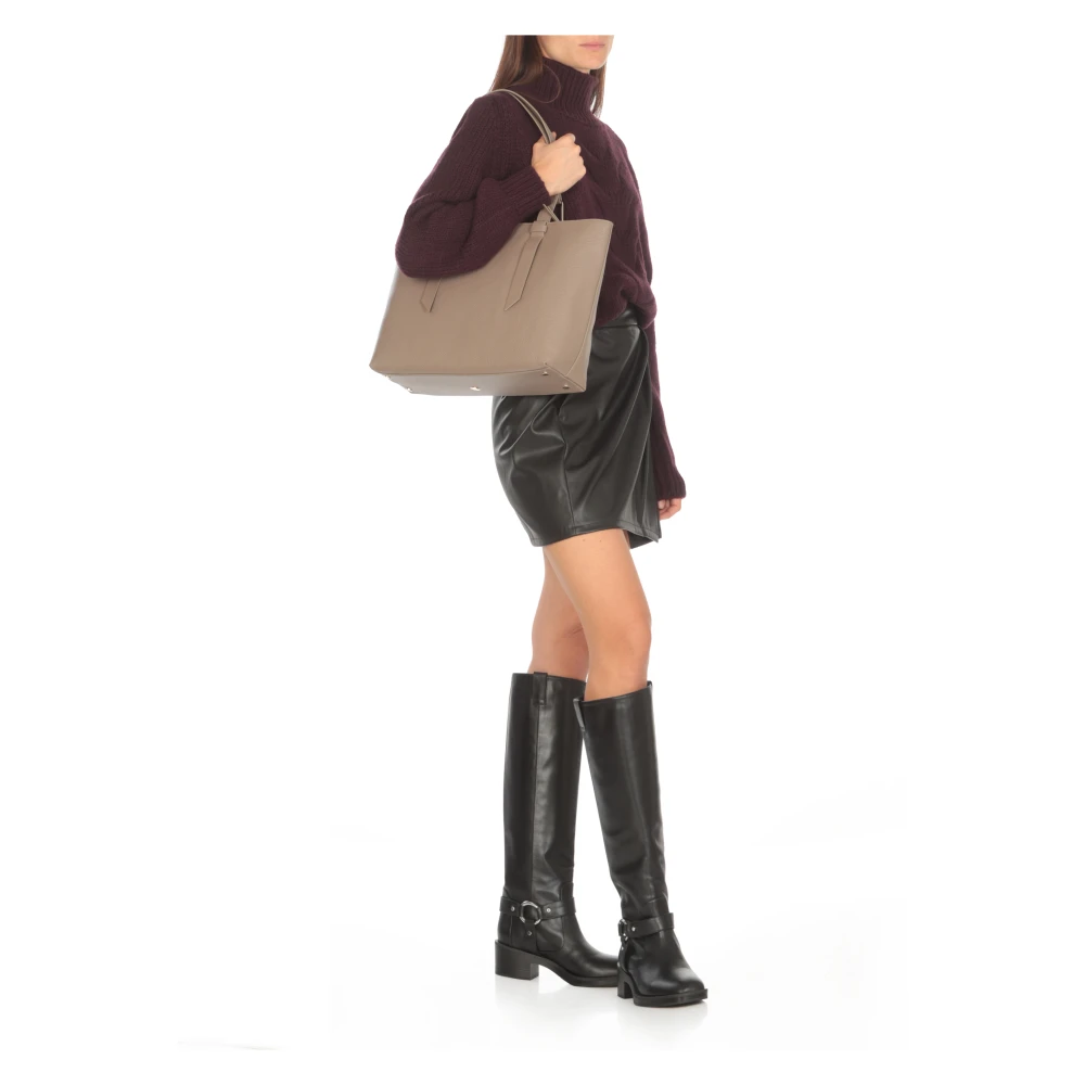 Coccinelle Beige Leren Schoudertas met Handvatten Beige Dames