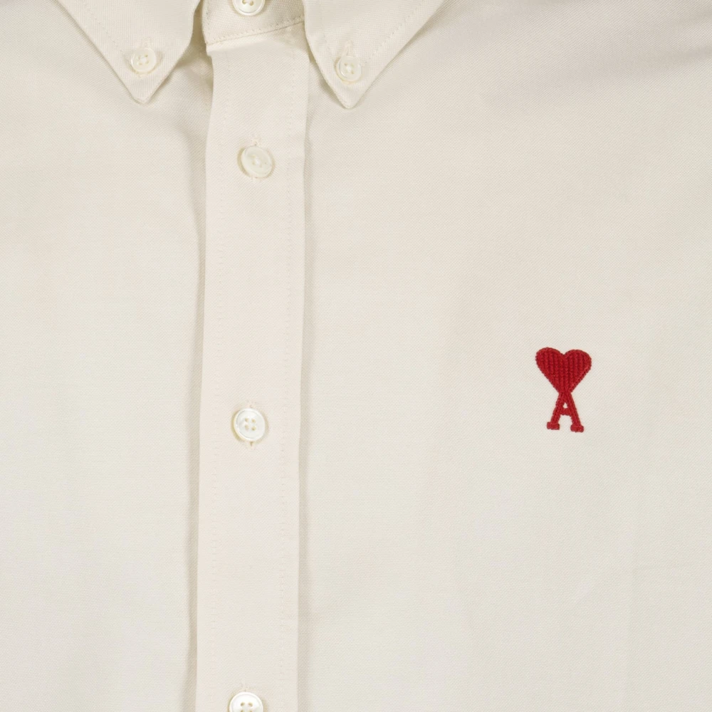 Ami Paris Klassiek Casual Overhemd met Hart Logo Beige Heren