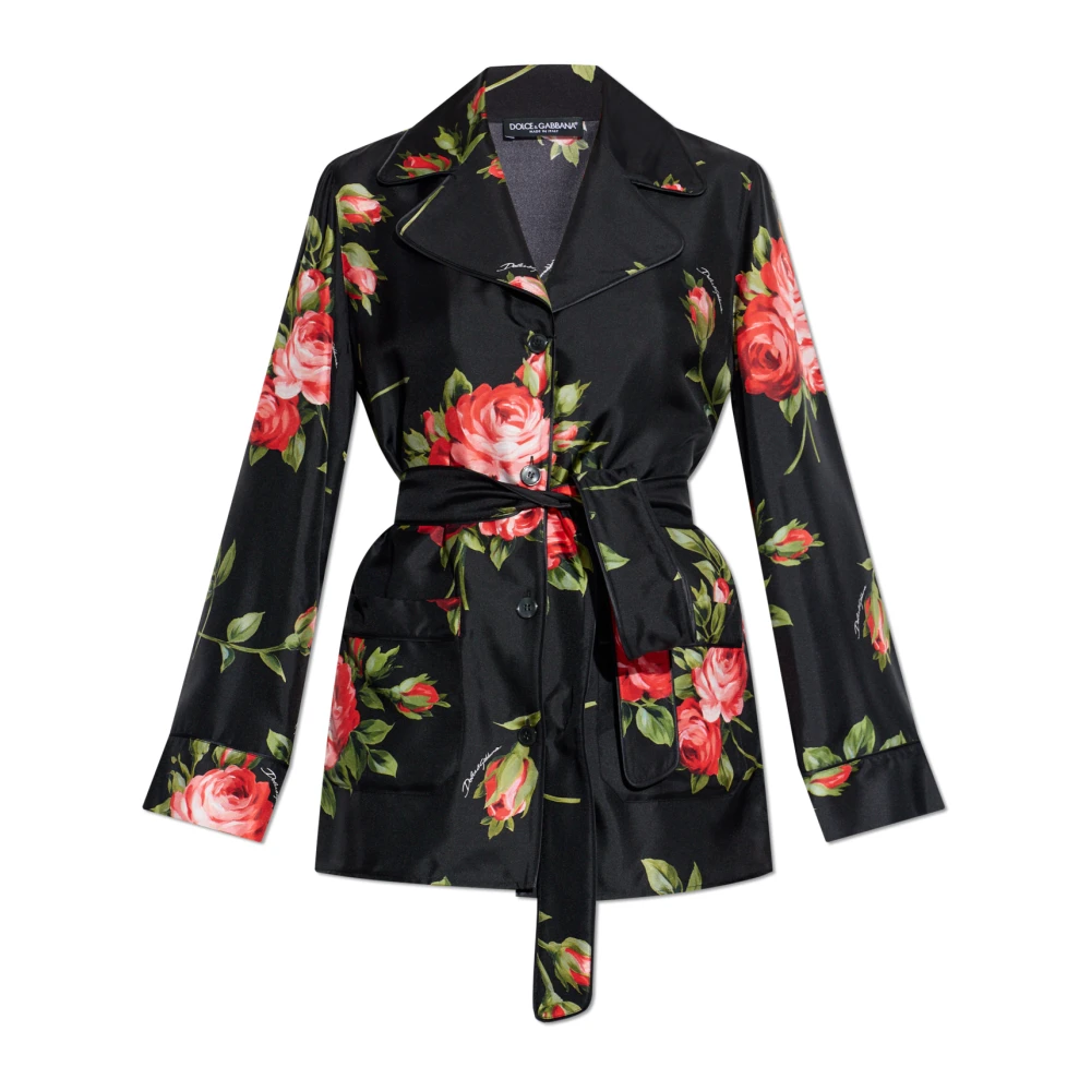 Dolce & Gabbana Women's Black Silk Shirt With Belt - Shirts - L - Blouses & Shirts