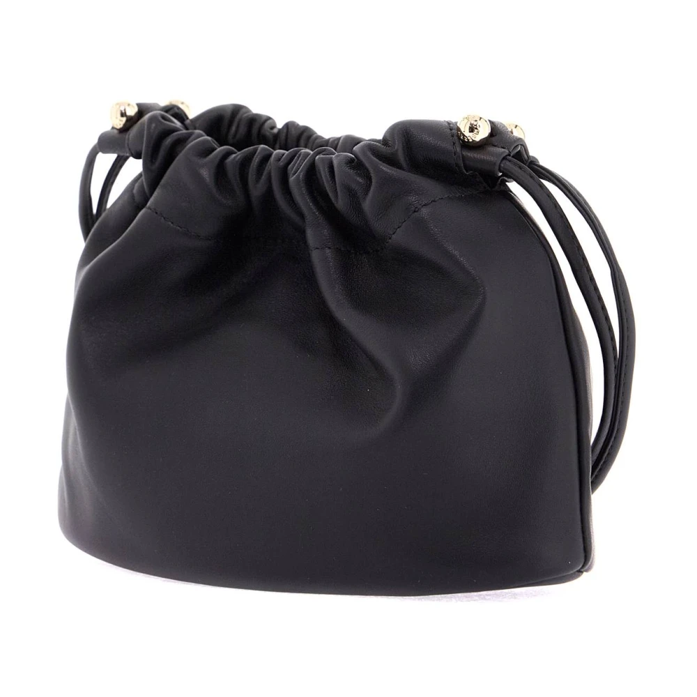 Strathberry Zwarte lamsvacht emmer tas met trekkoord Black Dames