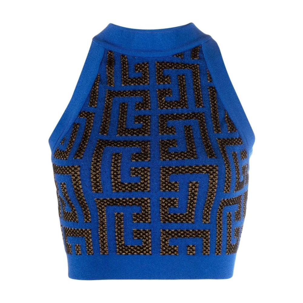 Balmain Women's Blue Monogram Cropped Top