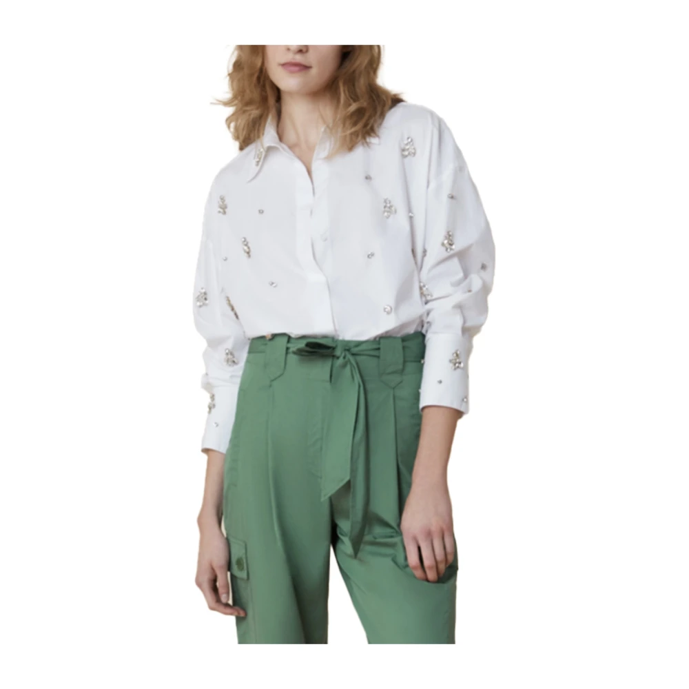 Pennyblack Oversized Katoenen Overhemd met Handgeborduurde Strass White Dames
