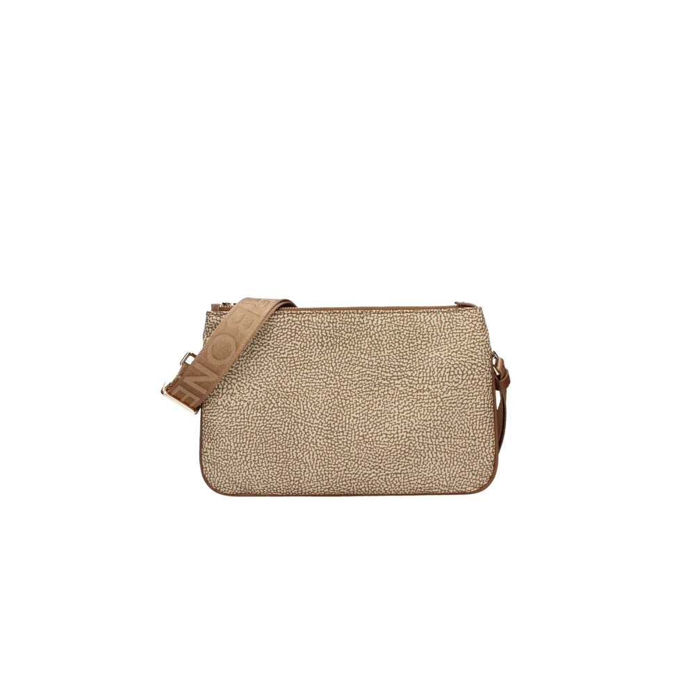 Borbonese Nylon Schoudertas met Leren Details Beige Dames