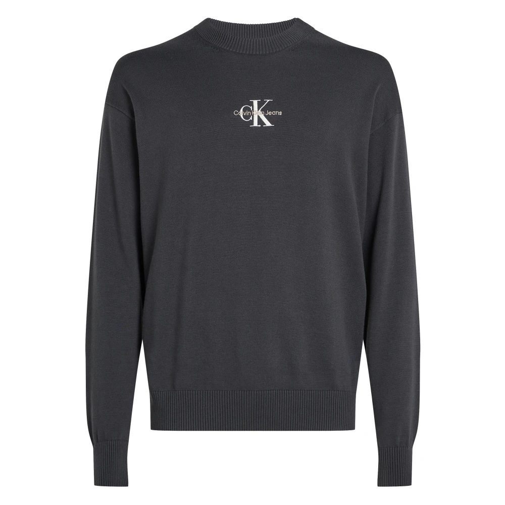 Calvin Klein Men's Blue Cotton Jumper Regular Fit - Round-Neck Knitwear - 2XL - Knitwear