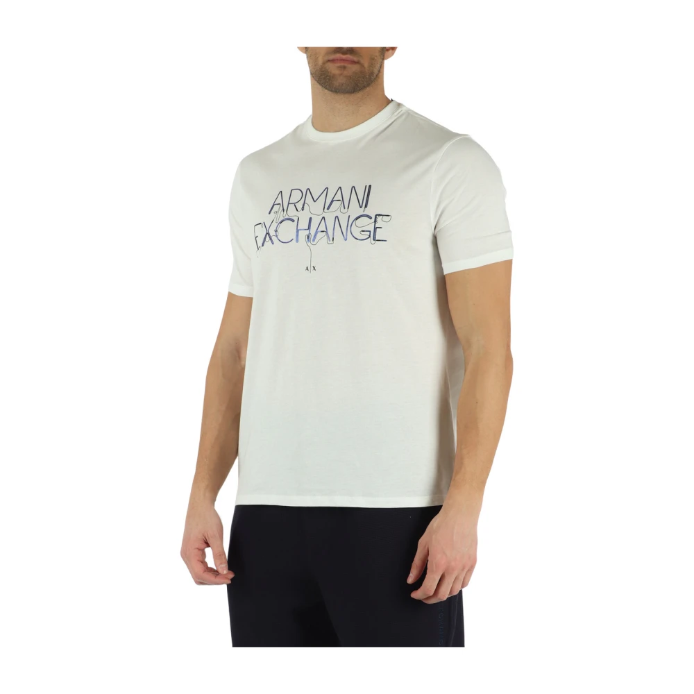 Armani Exchange Regular Fit Katoenen T-shirt met Verhoogd Logo White Heren